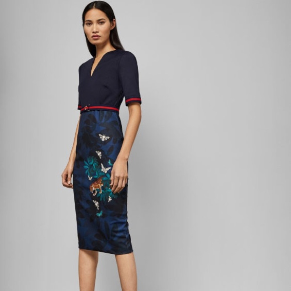 YALILA Houdiini print bodycon dress in navy